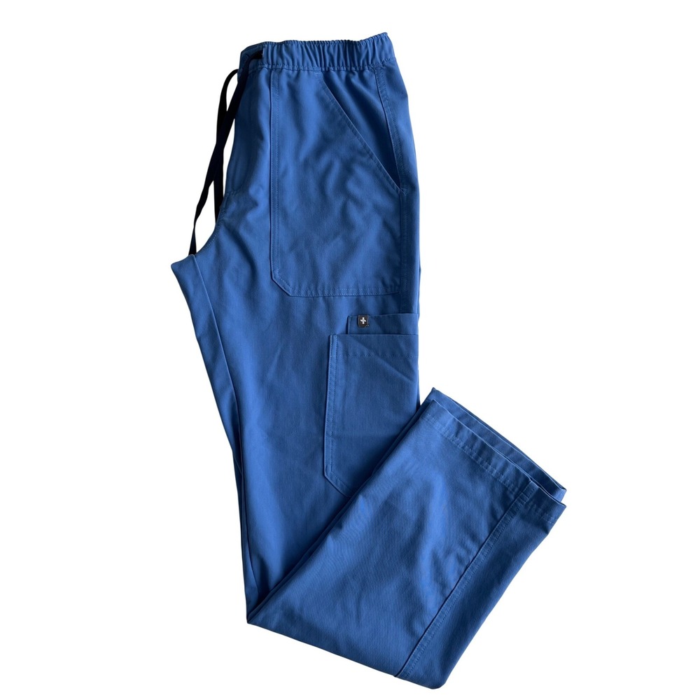 FIGS Men's Small Cairo Cargo Scrub Pant Ceil Blue Elastic Drawstring Zip Fly